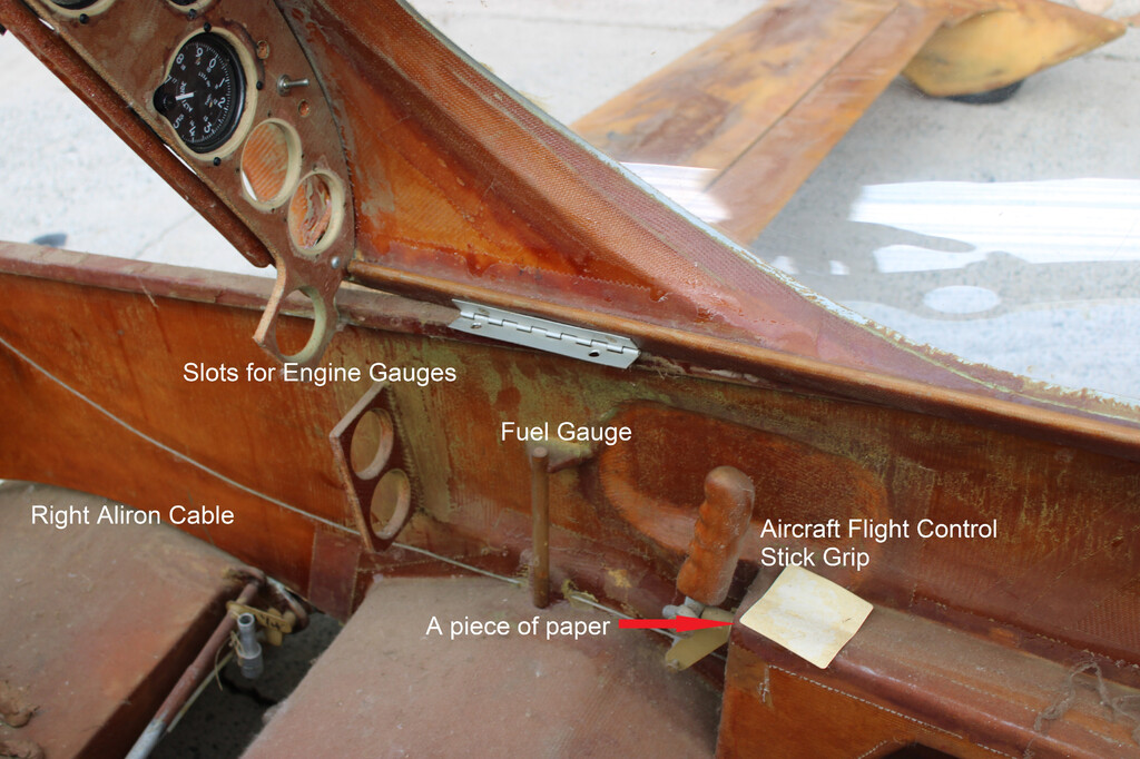 3 Inside Cockpit - Opening for Engine Gauges- Yoke - Fuel Gauge - Right Aleron Cable.JPG